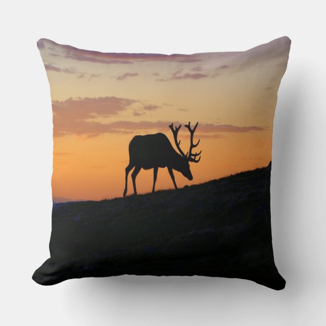 Almofada Silhouette de Elk Sunset (Frente)