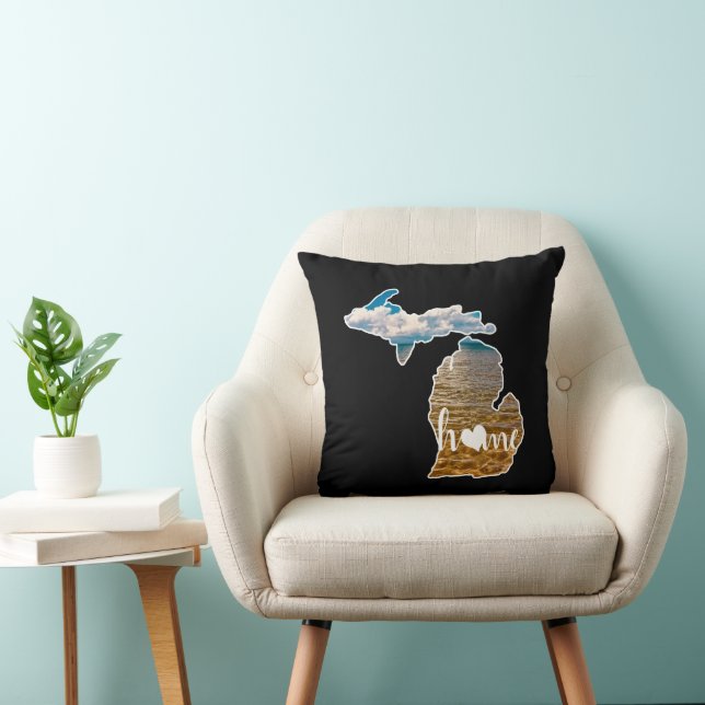 Almofada Silhouette do Lago Photo Michigan Com Casa Preta (Cadeira)