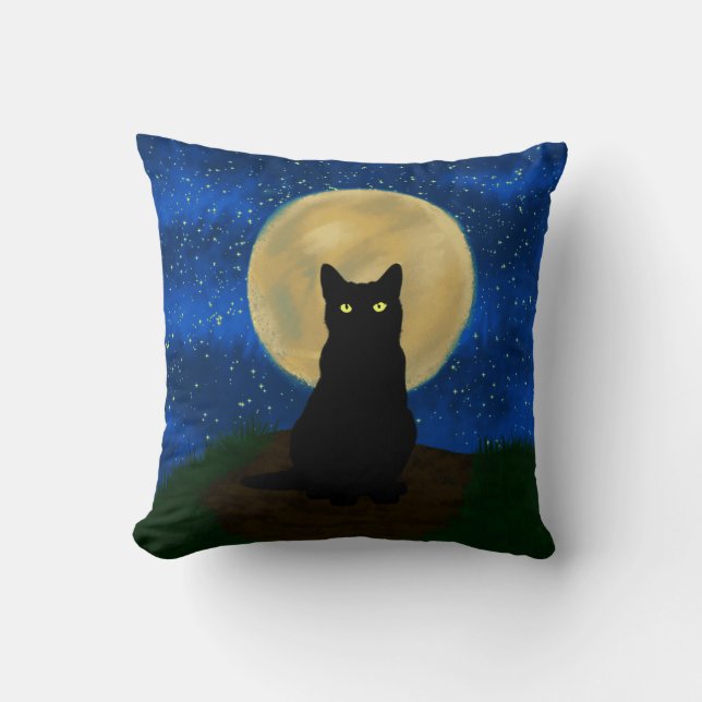 Almofada Silhouette Moonlit Black Cat Halloween (Frente)