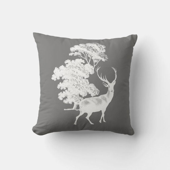 Almofada Silhouette Rustic White Deer em Cinzas (Frente)