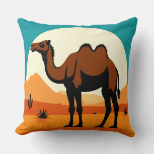 Almofada Silhueta de Camelo na Paisagem do Deserto ao Pôr d
