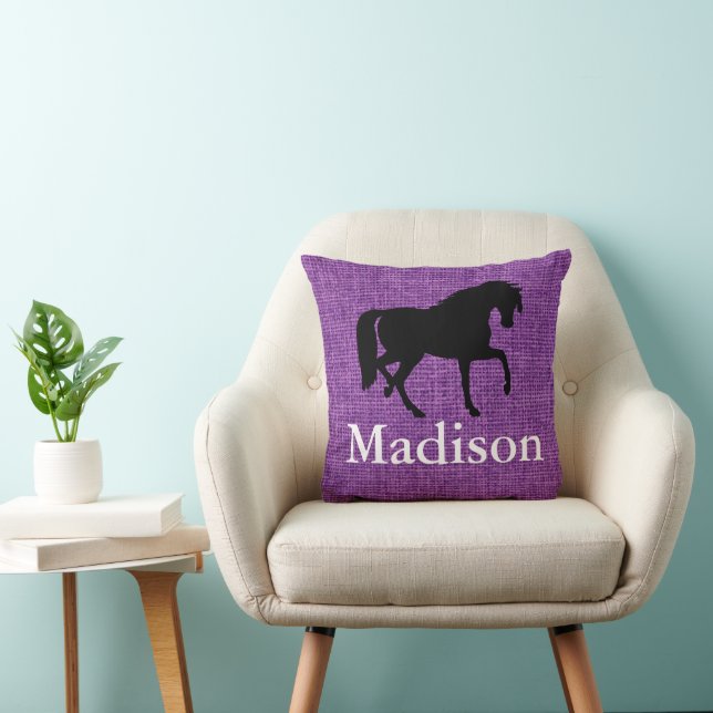 Almofada Silhueta de Cavalo Roxo Púrpura Faux (Cadeira)