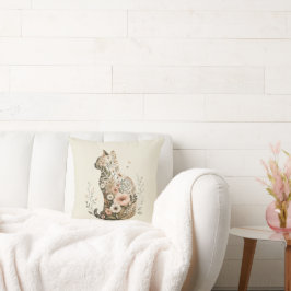 Almofada Silhueta de Gato Floral Boho Flor Silvestre
