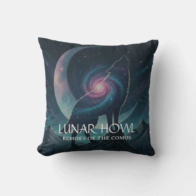 Almofada Silhueta de Lobo Galáxia com Lua de Nebulosa Místi (Frente)