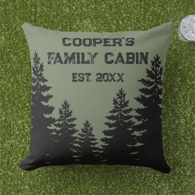 Almofada Silhueta de pinheiros negros minimalista (Grama)