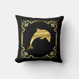 Almofada Silhueta de salto náutico de golfinhos/ouro/preto