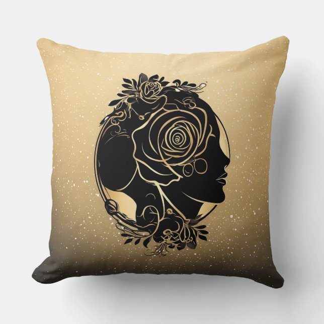 Almofada Silhueta Elegante de uma Mulher com Elementos Flor (Frente)