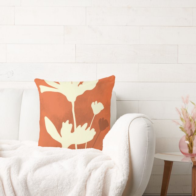 Almofada Silhueta Floral do Cosmos com fundo laranja (Sofá)