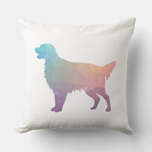 Almofada Silhueta Geométrica do Retriever Revestido Plano - (Frente)