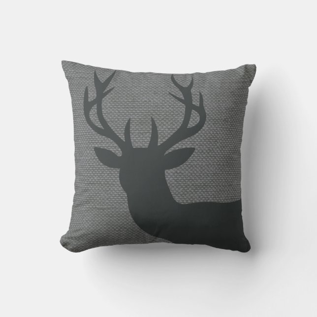 Almofada Silhueta Rustic Deer Head no Burlap| cinzas (Frente)