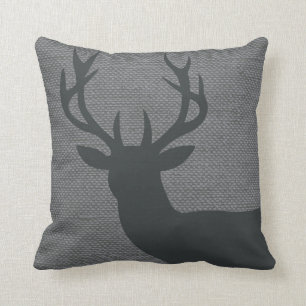 Almofada Silhueta Rustic Deer Head no Burlap cinzas