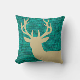 Almofada Silhueta Rustic Deer Head no Burlap| Turquesa