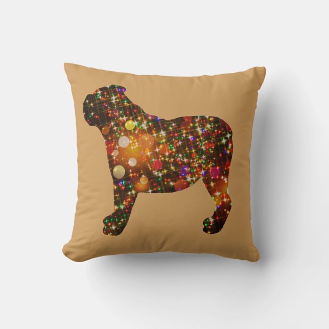 Almofada Silhueta Sparkly de Bokeh do buldogue (Frente)