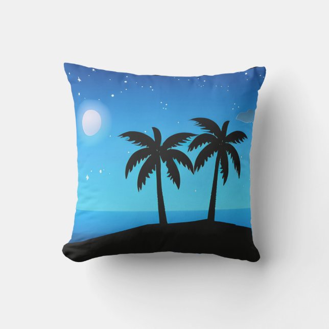 Almofada Silhueta tropical com lua e estrelas (Frente)