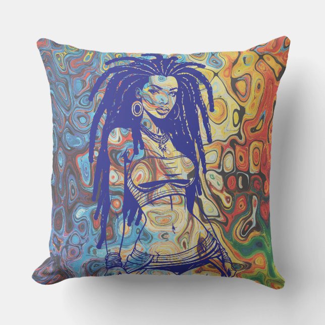 Almofada Silhueta velha de uma mulher com dreadlocks. (Frente)