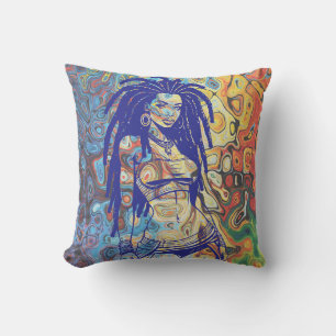 Almofada Silhueta velha de uma mulher com dreadlocks.