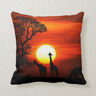 Almofada Silhuetas africanas do animal do por do sol do