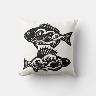 Almofada Silhuettes de Peixes de Padrões de Ondas