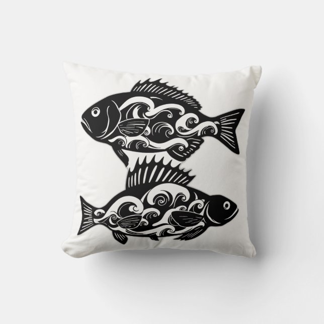 Almofada Silhuettes de Peixes de Padrões de Ondas (Frente)