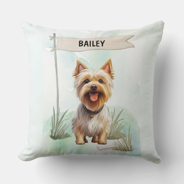 Almofada Silky Terrier Watercolor Personalized Dog (Frente)