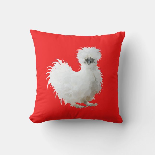 Almofada Silly Silkie Chicken on Red (Frente)