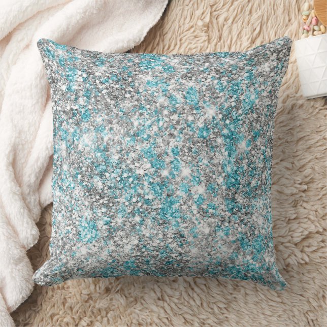Almofada Silver Aqua Glam Glitter (Cobertor)