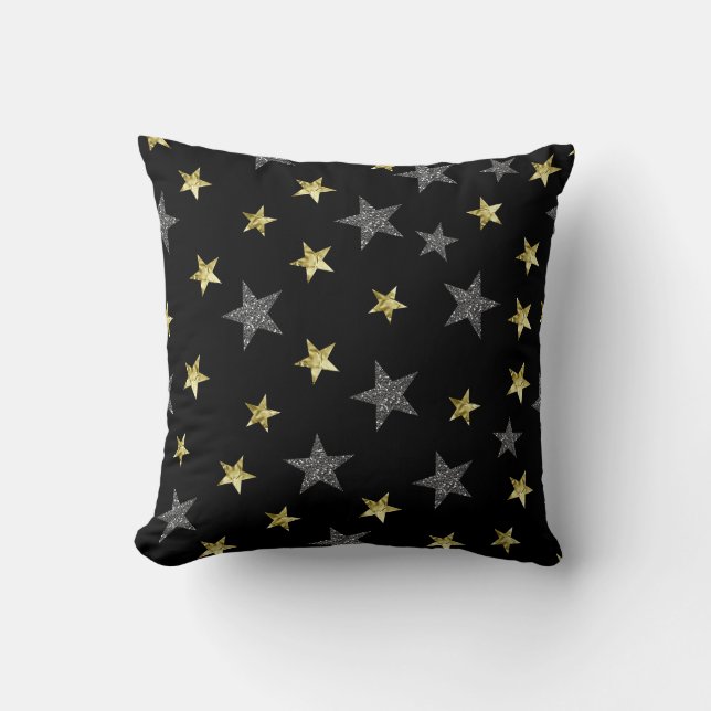 Almofada Silver e Douradas estrelas Black Hollywood Star Gl (Frente)