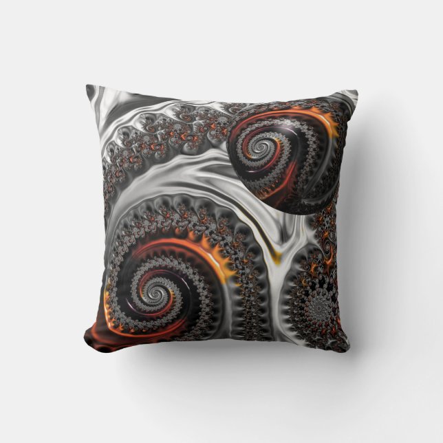 Almofada Silver e Orange Mandelbrot com Esfera (Frente)