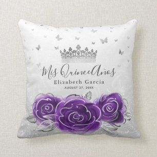 Almofada Silver e Rosa Purple Quinceanera Mis Quince Anos