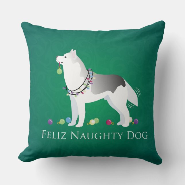 Almofada Silver Siberian Husky Feliz Naughn Natal (Frente)