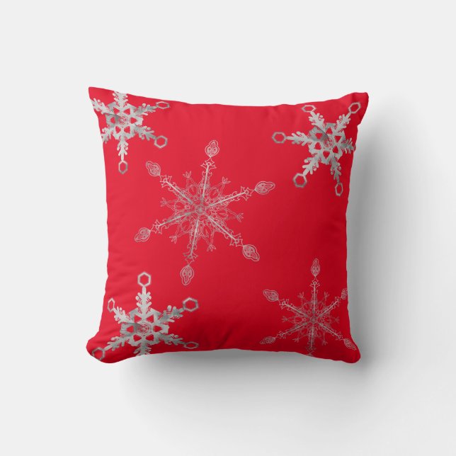 Almofada Silver Snowflakes Vermelho Elegante (Frente)