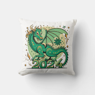Almofada Símbolo 2024 Ano Novo, Dragão de Madeira Verde