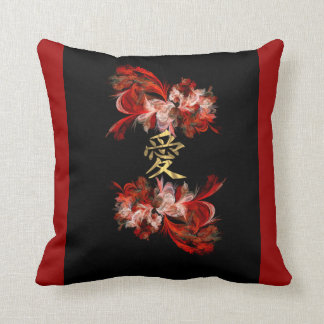 Almofada Símbolo chinês do amor no fractal vermelho