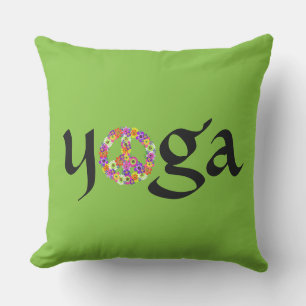 Almofada Símbolo de Paz de Yoga Floral no Verde limão