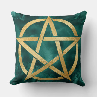 Almofada Símbolo de Pentagrama Dourado no Verde