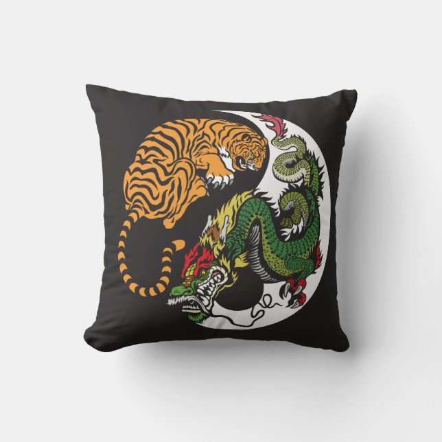 Almofada símbolo de yang do yin do dragão e do tigre (Frente)