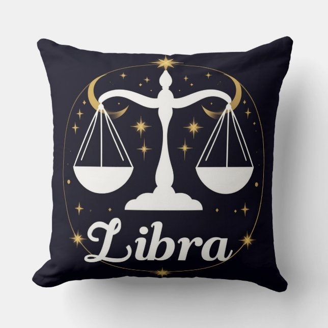 Almofada Símbolo do Signo Zodiacal de Libra com Estrelas e  (Frente)