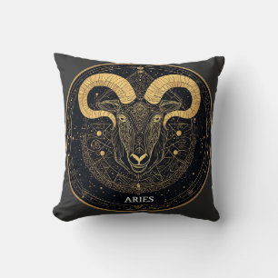 Almofada Símbolo do Zodíaco Áries Dourado Com Ornamentos
