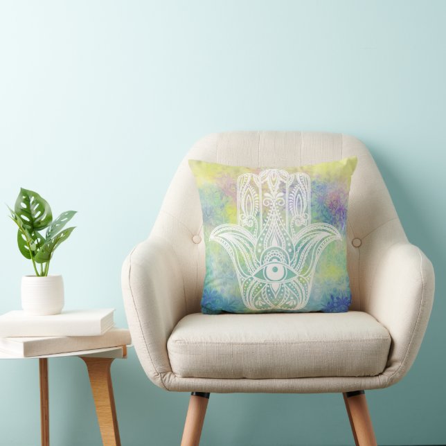 Almofada Símbolo Hamsa Colorido em Aquarela (Cadeira)