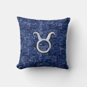 Almofada Símbolo Moderno Taurus Zodiac Marinho Azul Camo D