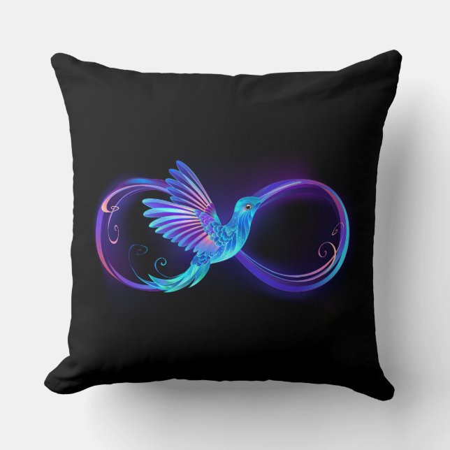Almofada Símbolo Neon Infinity com Hummingbird brilhante (Frente)