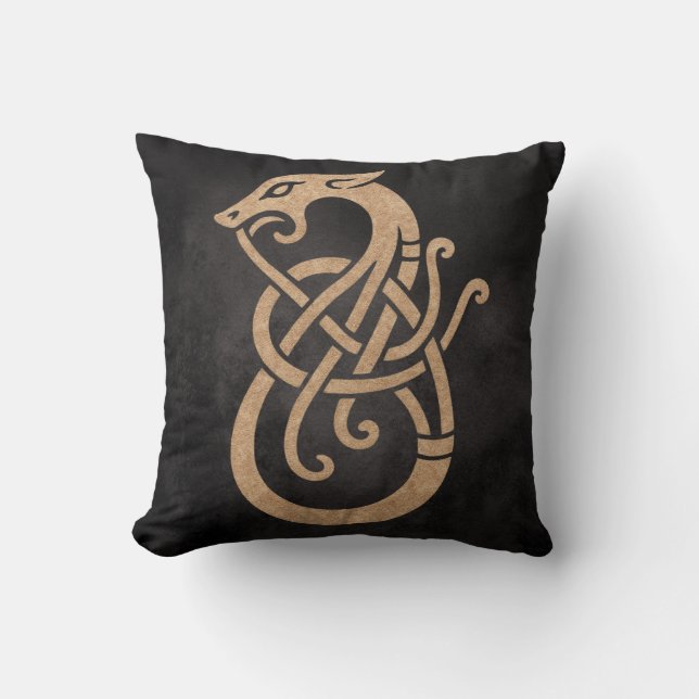 Almofada Símbolo Nó Serpente Viking Dourado (Frente)