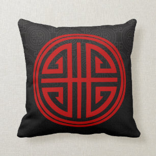 Almofada Símbolo Oriental de Vida Longa vermelho preto