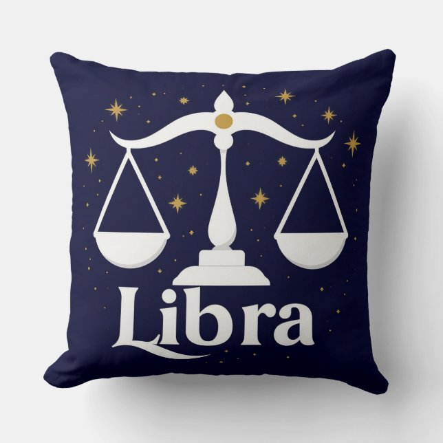 Almofada Símbolo Símbolo Libra Zodiac com Estrelas e Escala (Frente)