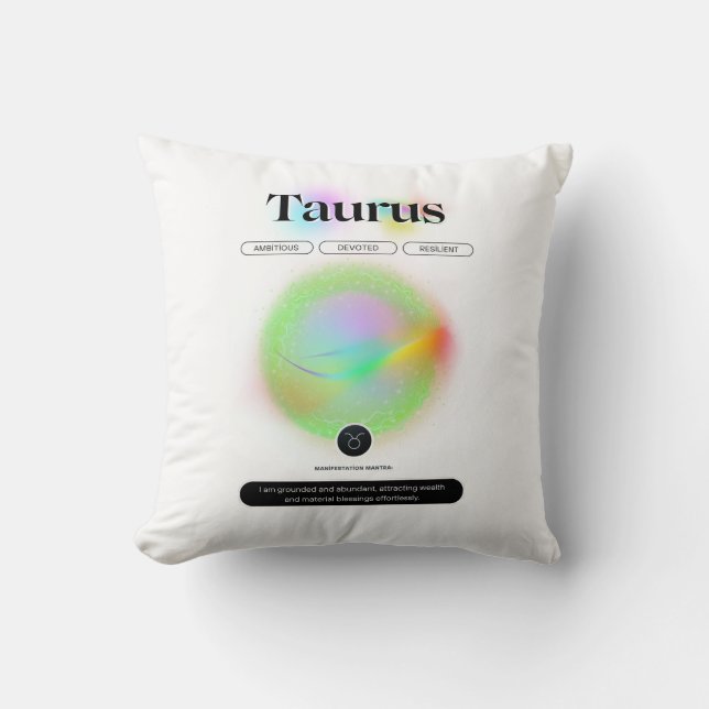 Almofada Símbolo Zodiac Moderno Taurus Cita Elemento da Ter (Frente)