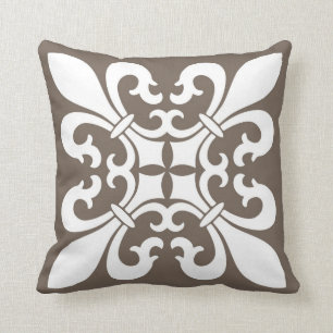 Almofada Símbolos da flor de lis no branco no Taupe