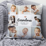 Almofada Simple and Chic | Heart Photo Collage for Grandma<br><div class="desc">This chic black and white pillow features a photo grid with eight of your personal photos, and trendy modern script typography that says "grandma". There is also an elegant little heart with a faux rose gold look. A simple, minimalist yet absolutely stylish gift for your grandmother on Mother's Day or...</div>