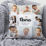 Almofada Simple and Chic | Photo Collage and Heart for Nana<br><div class="desc">This chic black and white pillow features a photo grid with eight of your personal photos, and trendy modern script typography that says "Nana". There is also an elegant little heart with a faux rose gold look. A simple, minimalist yet absolutely stylish gift for your grandmother or grandma on Mother's...</div>