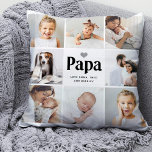 Almofada Simple and Modern | Photo Collage for Papa<br><div class="desc">This simple black and white pillow features a photo grid with eight of your personal family photos, and bold modern typography that says "papa". There is also a cute, neutral gray heart. A simple and minimalist keepsake for your grandpa or grandfather on Father's Day or any time you want to...</div>
