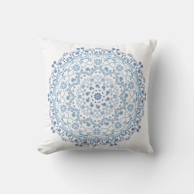 Almofada Simples Blue E White Elegante Floral Mandala (Frente)